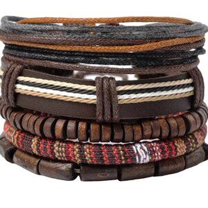 Men's 5 Layer Bracelet Set | Trendy Leather braided Bracelets